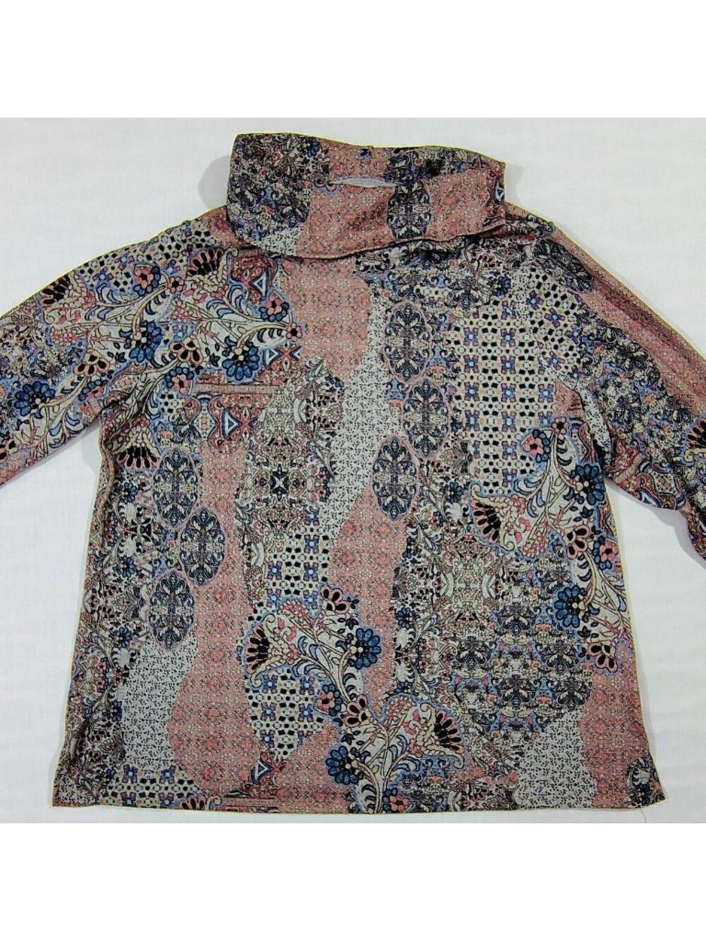 CJ Banks Long Sleeve Top Womens 1X Cowl Neck Floral Patchwork Lightweight